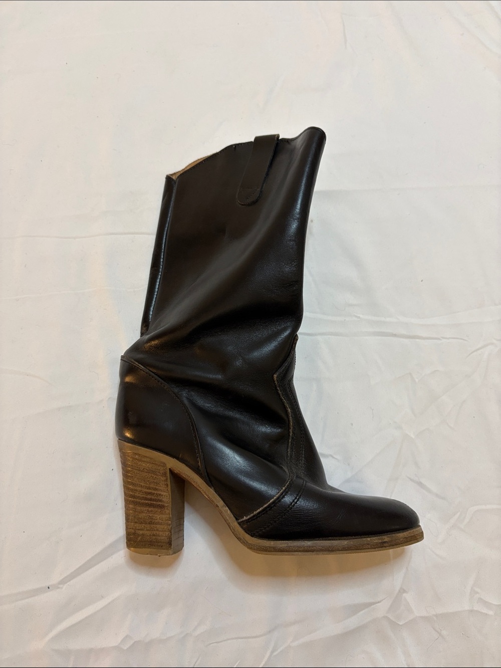 Vintage 1970s/1980s Hanna Leather Slouchy Heeled Boots Size 4 fits US 6.5-7 - Picture 2 of 12